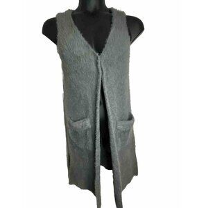 Vintage Womans Gray Size Large Long line Mohair Blend Open Front Vest  Cardigan